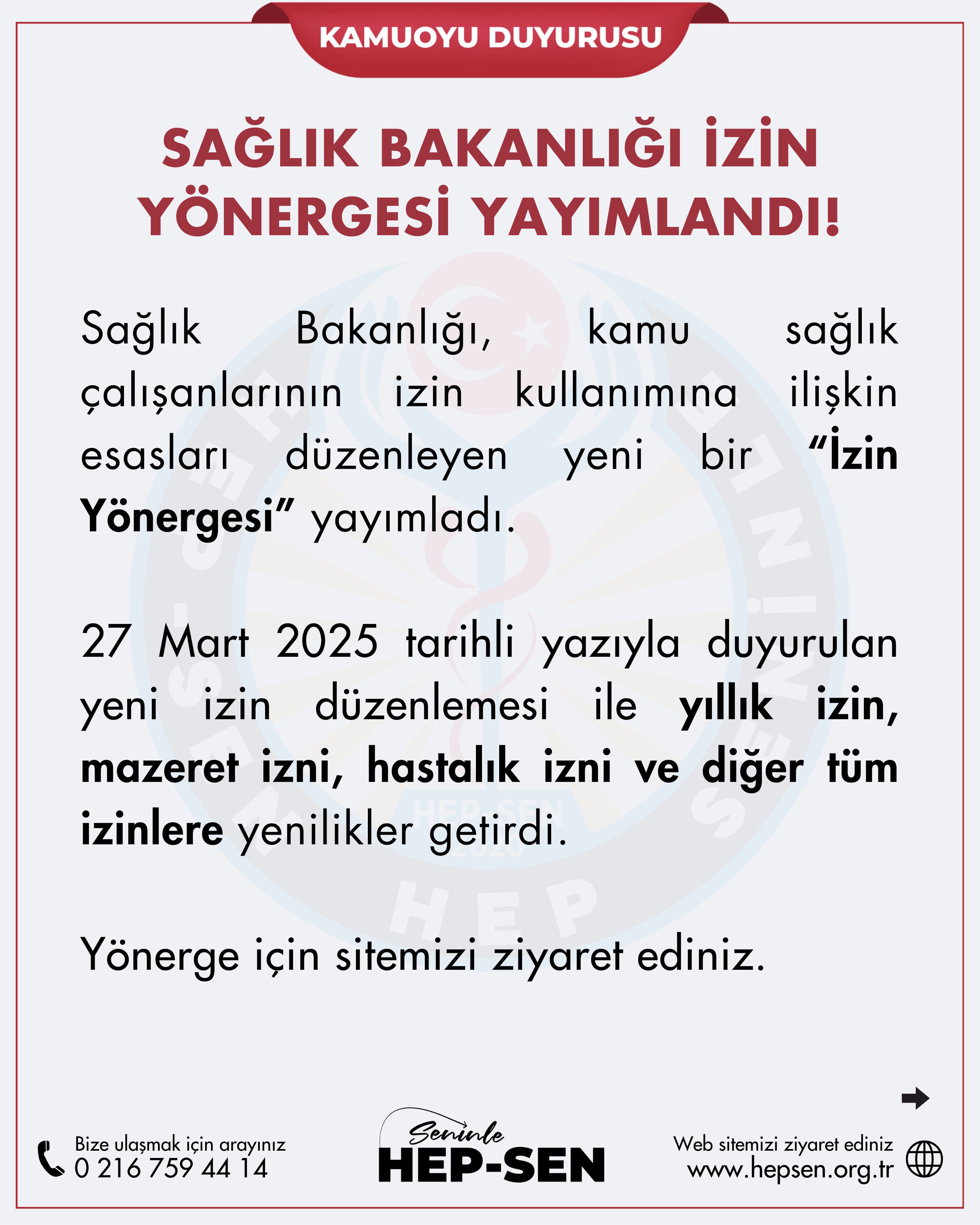SAĞLIK BAKANLIĞI İZİN YÖNERGESİ YAYIMLANDI